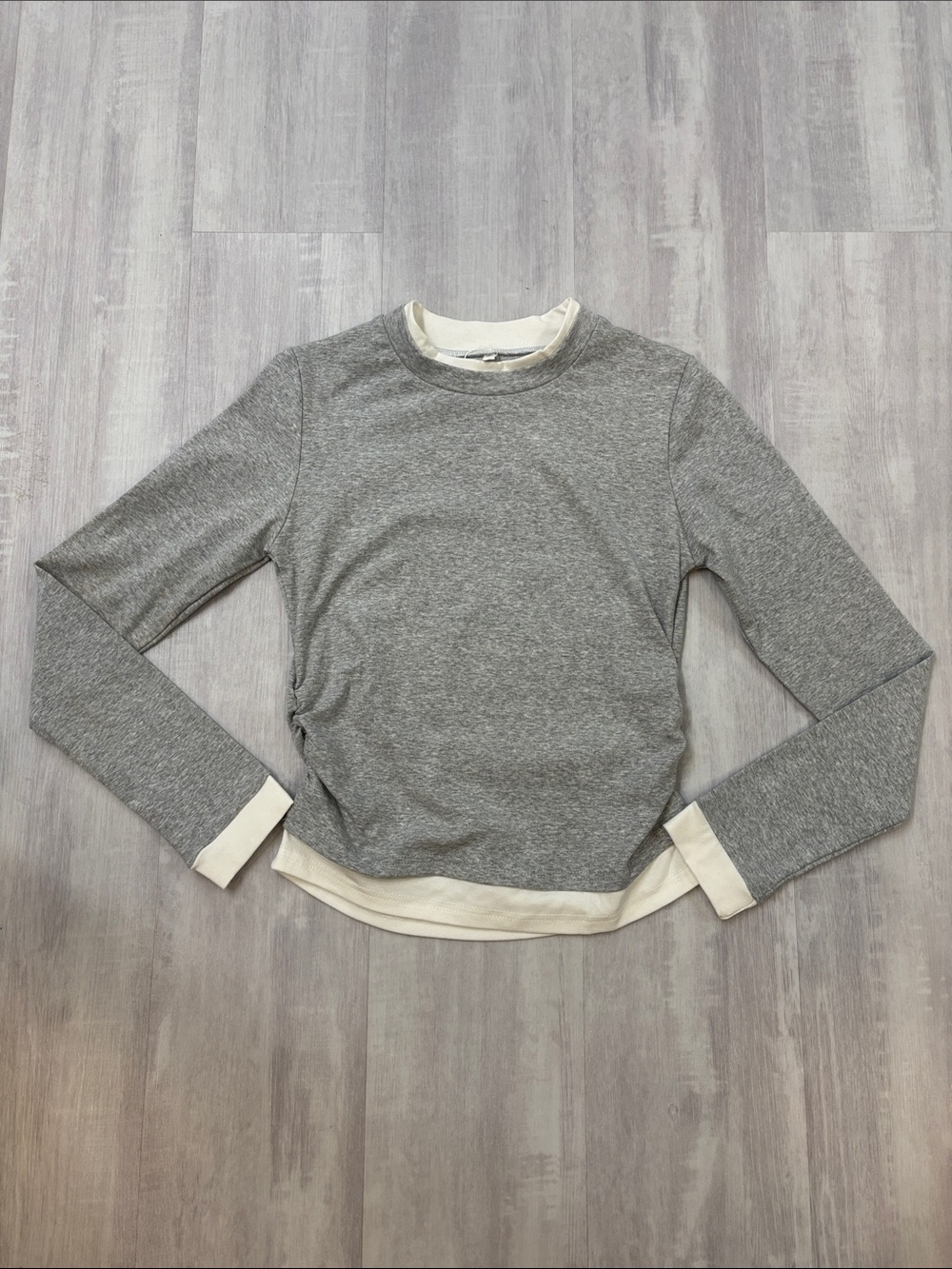 Women’s Grey Layered Long-Sleeve Top with Cream Trim